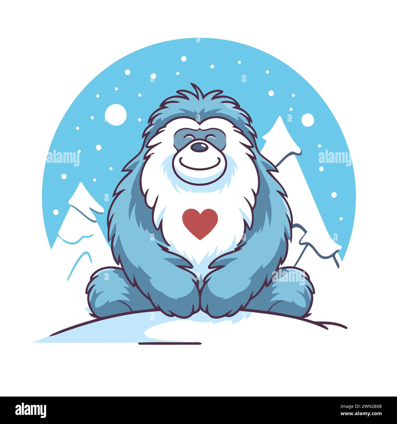 Illustrazione vettoriale di un simpatico orso di cartoni animati seduto a terra nella neve. Illustrazione Vettoriale