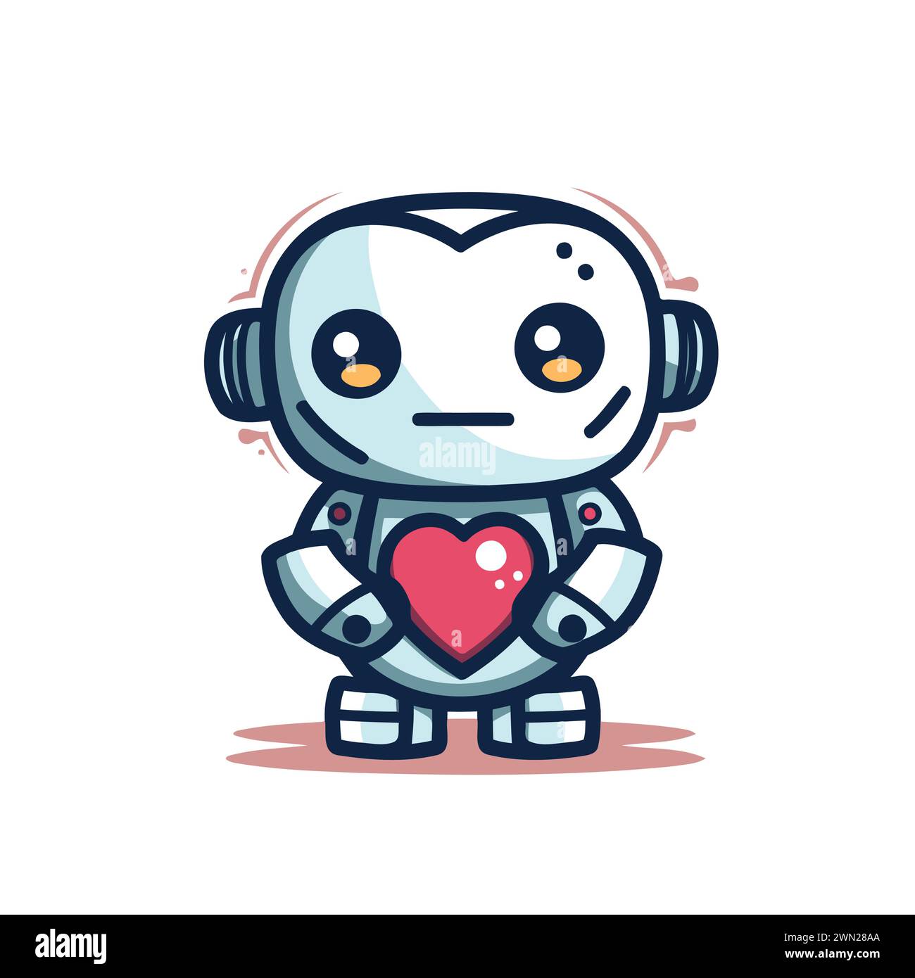 Un robot carino con cuore. Illustrazione vettoriale isolata su sfondo bianco. Illustrazione Vettoriale