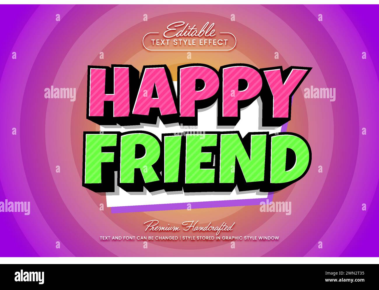 Modello di stile grafico con effetto testo vettoriale modificabile Happy Friend Illustrazione Vettoriale