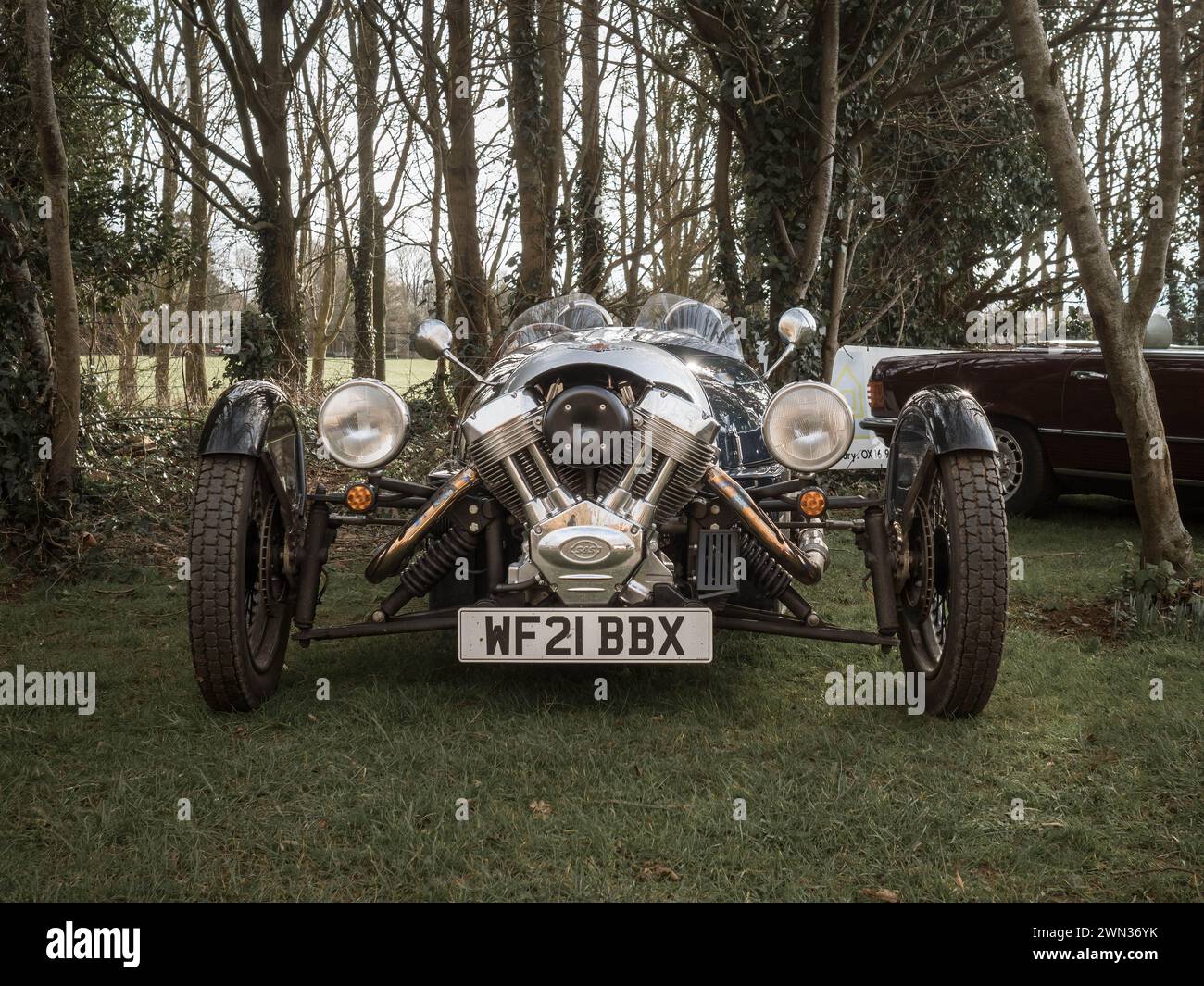 Morgan 3-Wheeler in mostra al Banbury Car & Bike Meet nel febbraio 2024 a Bodicote. Foto Stock Morgan 3-Wheeler in mostra al Banbury Car & Bike Meet nel febbraio 2024 a Bodicote. Foto Stock