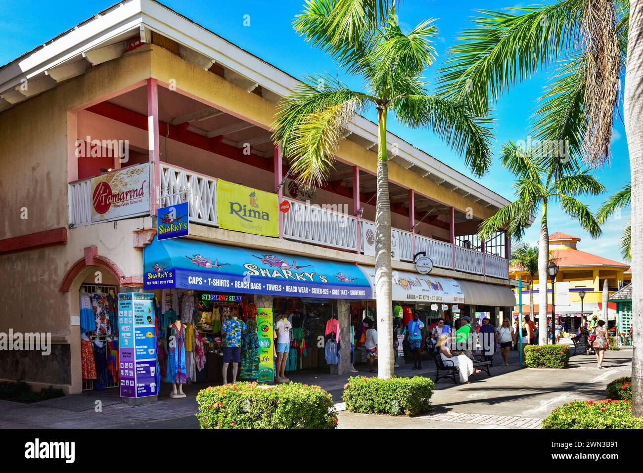 St Kitts, centro commerciale turistico delle Isole Vergini Foto Stock
