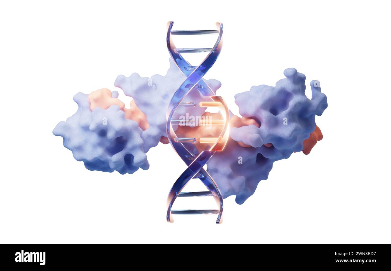 DNA con concetto biologico, rendering 3D. Illustrazione 3D. Foto Stock