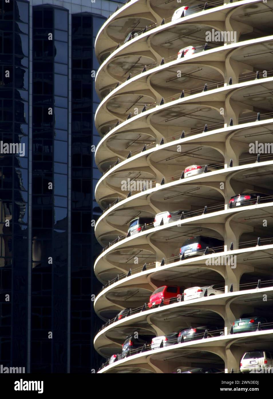 Marina Towers, parcheggio, sezione lotto di Marina City, Chicago, Illinois, Stati Uniti, 2006 Foto Stock