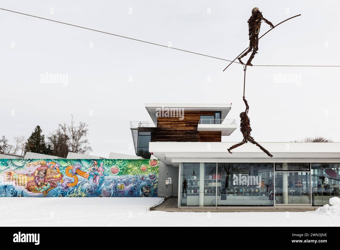 Buchheim Museum of the Imagination with Snow in Winter, opere d'arte di Siegfried Ulmer, Bernried, Lake Starnberg, Fuenfseenland, Pfaffenwinkel, superiore Foto Stock