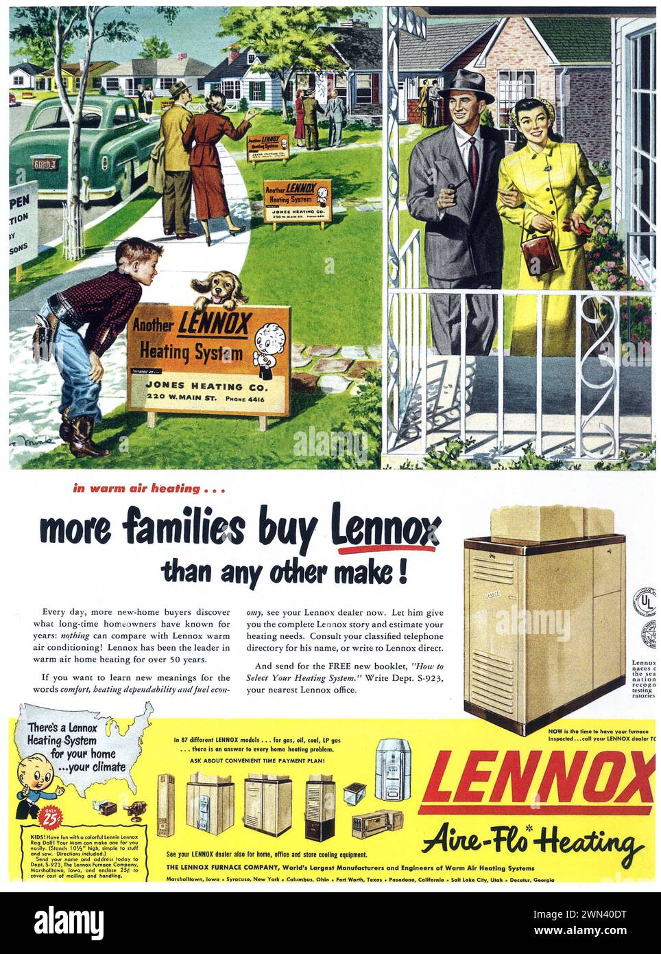 1950 annuncio a stampa Lennox Aire-Flo Heating Foto Stock