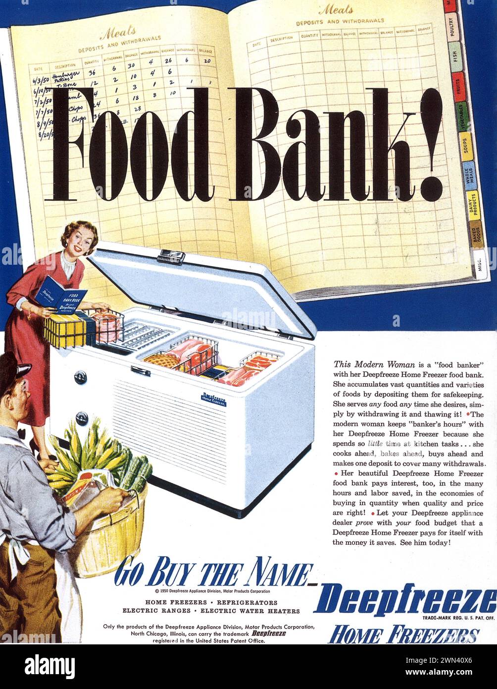 1950 Deepfreeze Home freezer Food Bank ad stampa Foto Stock