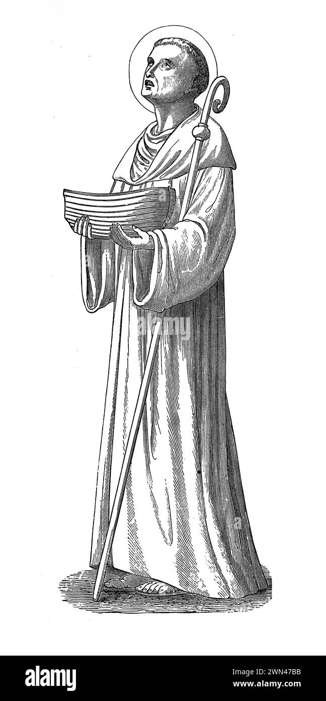 San Bertino, noto anche come San Bertino il grande: Fu l'abate franco di un monastero a Saint-Omer in seguito chiamato Abbazia di San Bertino in suo onore. Incisione da vite dei Santi del reverendo Sabin Baring-Gould, pubblicata nel 1898 Foto Stock