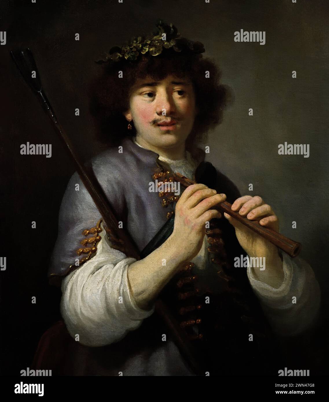 Rembrandt come pastore con personale e flauto 1636 Govert Flinck 1615- 1660, Paesi Bassi, Olanda, Royal Museum of fine Arts, Anversa, Belgio, Belgio. Rembrandt Harmensz (Harmenszoon) van Rijn Foto Stock