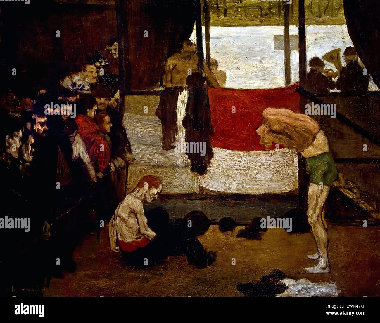 Wrestling Barrack at a Fair di Henri Evenepoel (1872–1899) Nizza -Parigi, Francia Museo reale di Belle Arti, Anversa, Belgio, Belgio. Lottatori Foto Stock