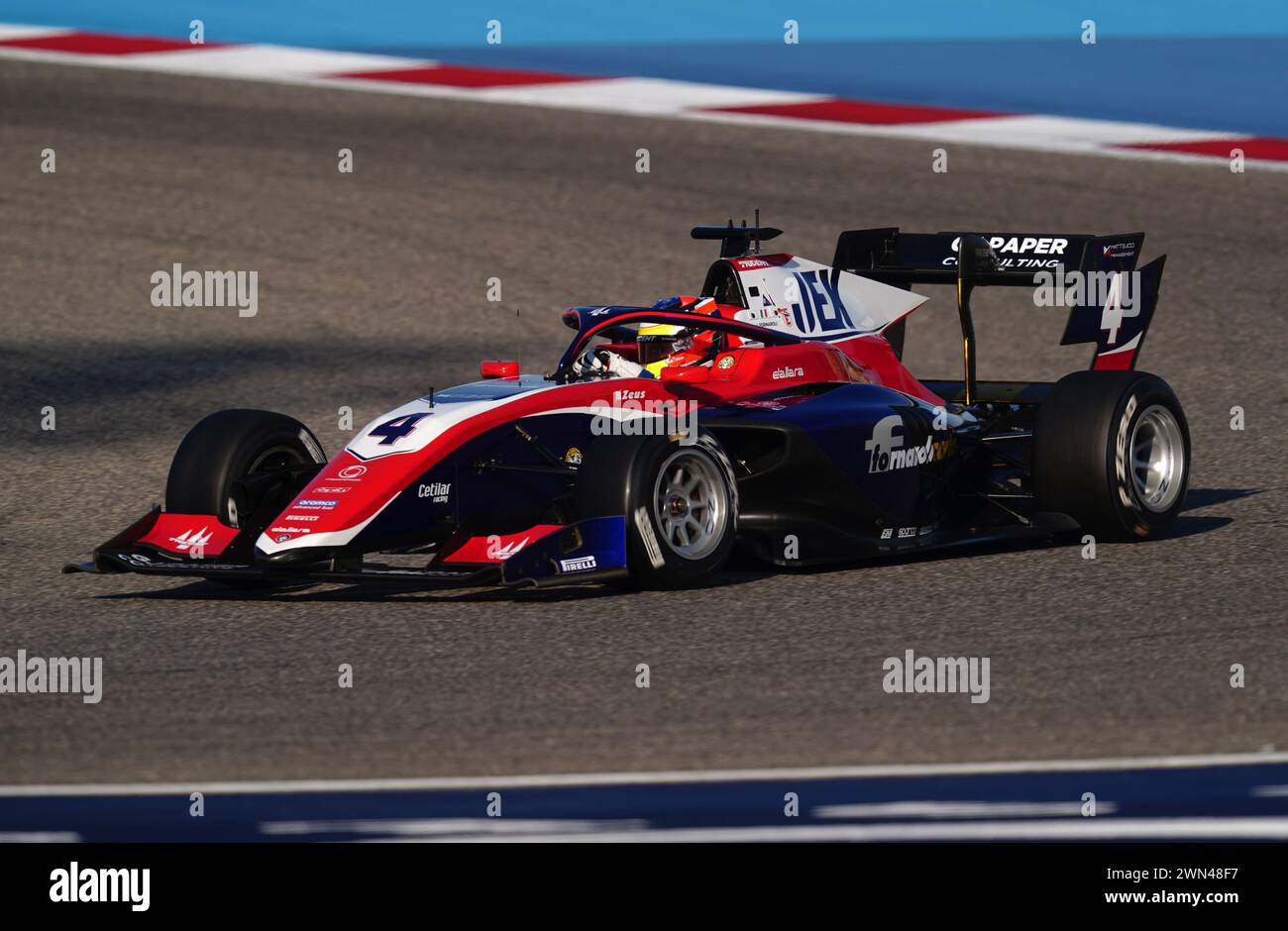 Leonardo Fornaroli di Trident durante le qualifiche di Formula 3 al circuito Internazionale del Bahrain, Sakhir. Data foto: Giovedì 29 febbraio 2024. Foto Stock