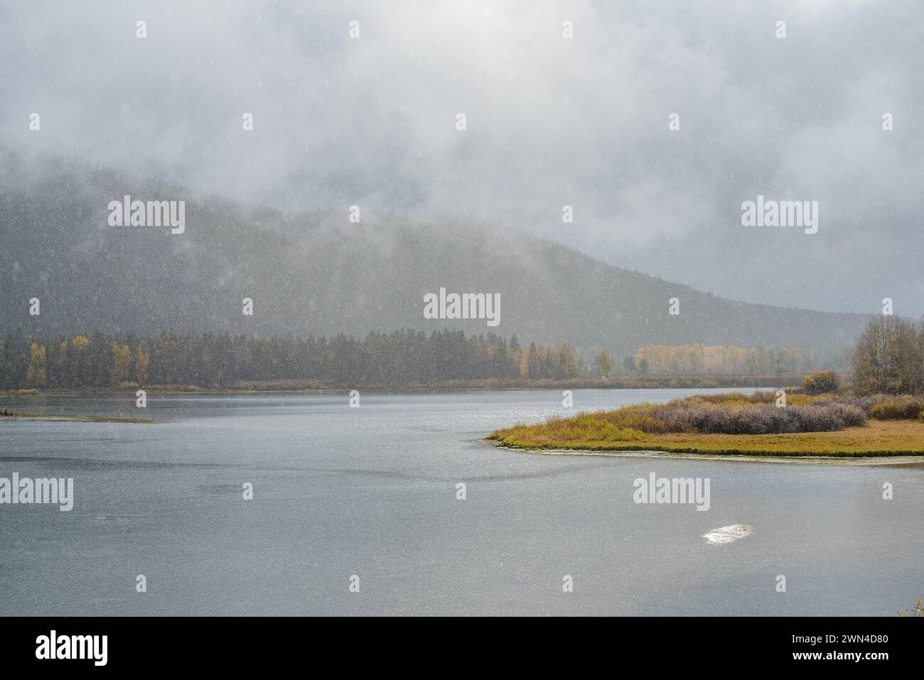 Oxbow Bend e Snake River nel Grand Teton National Park in autunno nel Wyoming Foto Stock