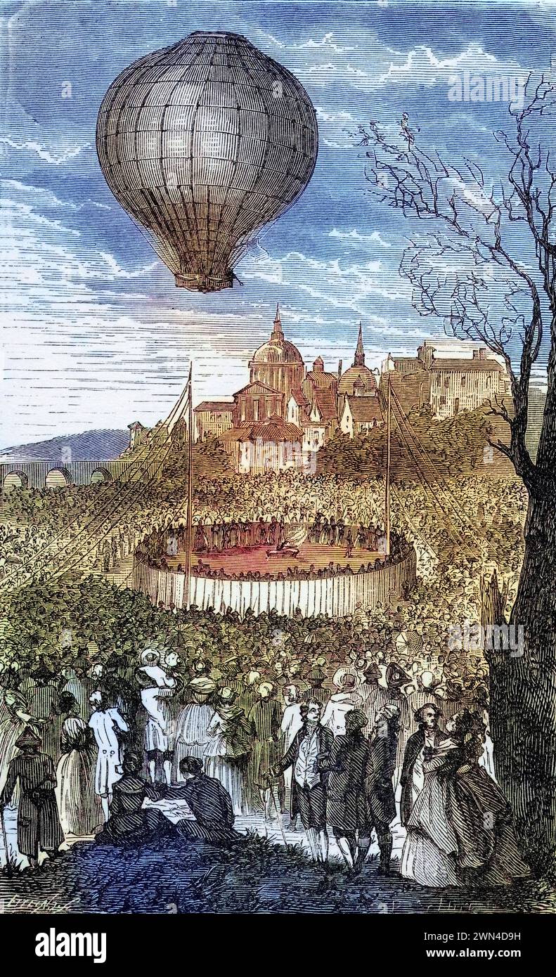 Die erste Luftreise Parigi Frankreich 21. Oktober 1783 / The First Aerial Voyage Parigi Francia 21 ottobre 1783 dal libro Wondeful Balloon Ascents o. Foto Stock