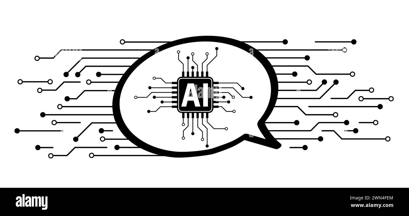 Generatore di immagini o testo AI. Pittogramma intelligenza artificiale. Tecnologia relativa all'intelligenza artificiale, computer e sistemi intell Foto Stock