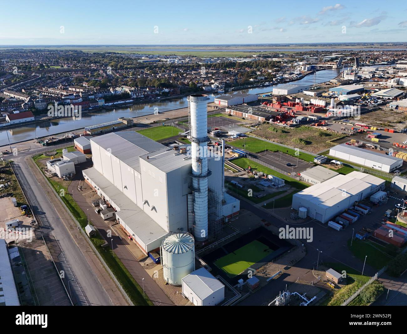 Drone della centrale elettrica Great Yarmouth Norfolk UK, aereo Foto Stock