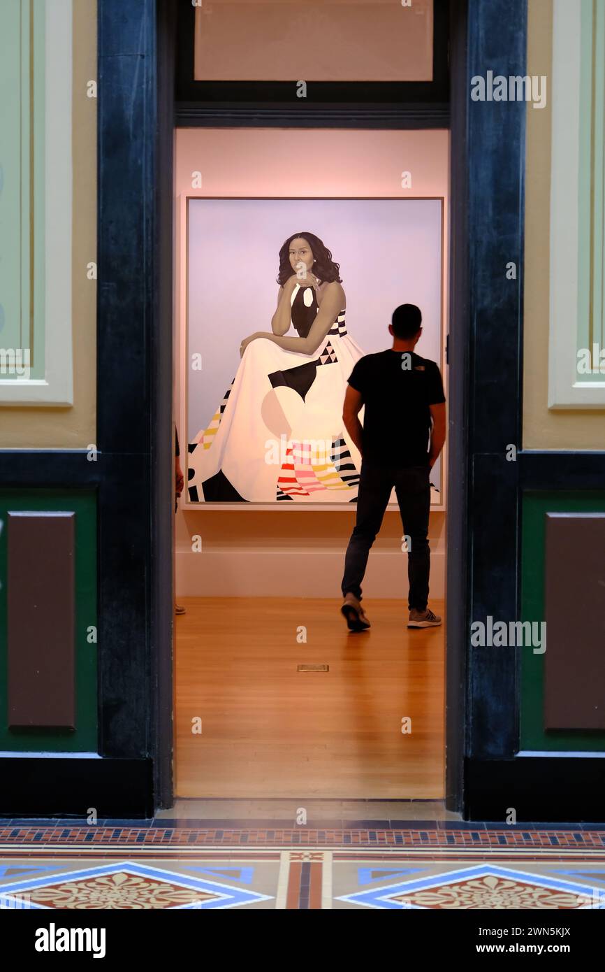 Ritratto di Michelle Obama esposto nella National Portrait Gallery.Washington DC.USA Foto Stock