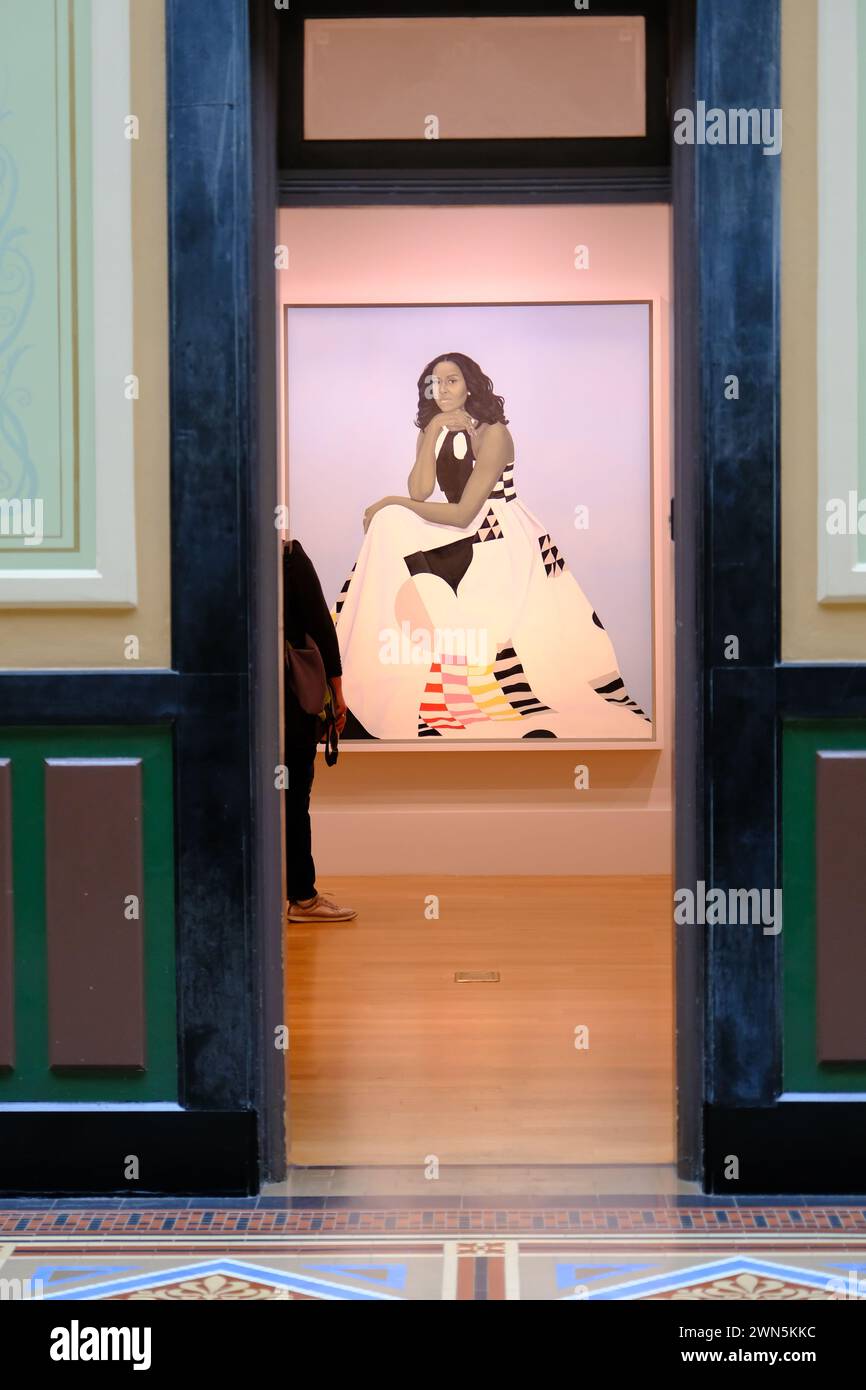 Ritratto di Michelle Obama esposto nella National Portrait Gallery.Washington DC.USA Foto Stock