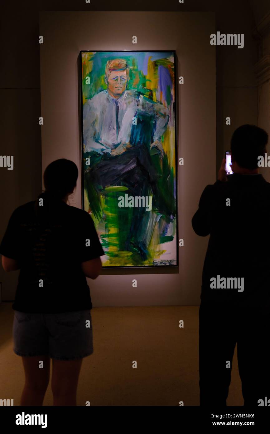 Ritratto di John F.Kennedy della pittrice espressionista figurativa americana Elaine De Kooning esposto nella mostra dei presidenti americani nella National Portrait Gallery.Washington DC.USA Foto Stock