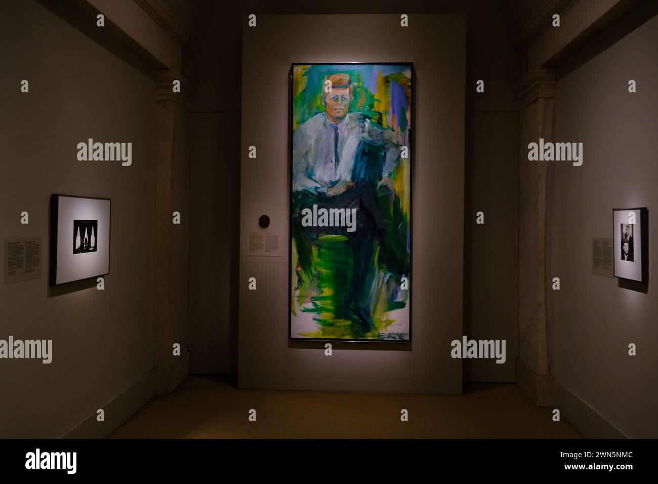 Ritratto di John F.Kennedy della pittrice espressionista figurativa americana Elaine De Kooning esposto nella mostra dei presidenti americani nella National Portrait Gallery.Washington DC.USA Foto Stock