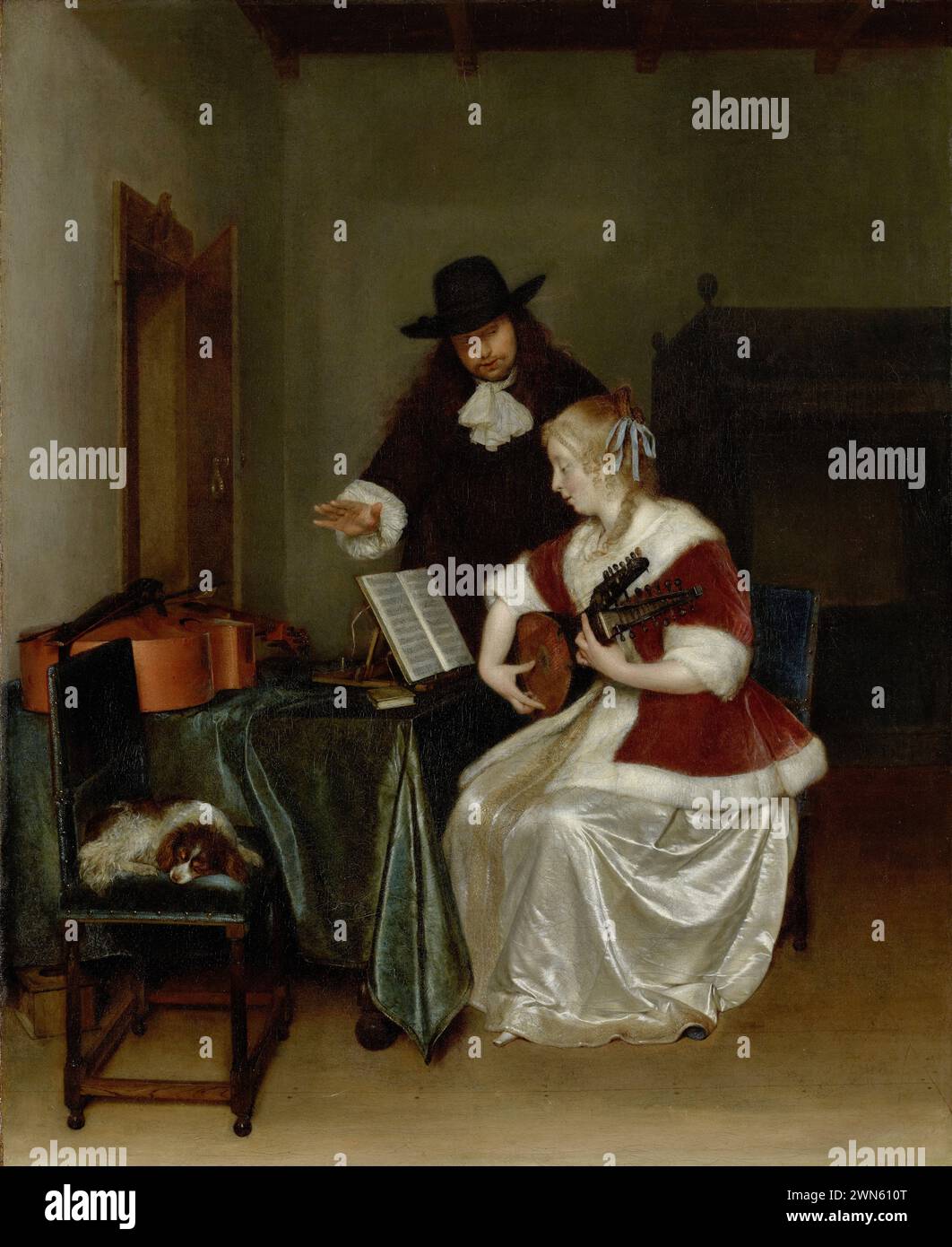 Ter Borch Gerard - la lezione di musica (1668c.) Foto Stock