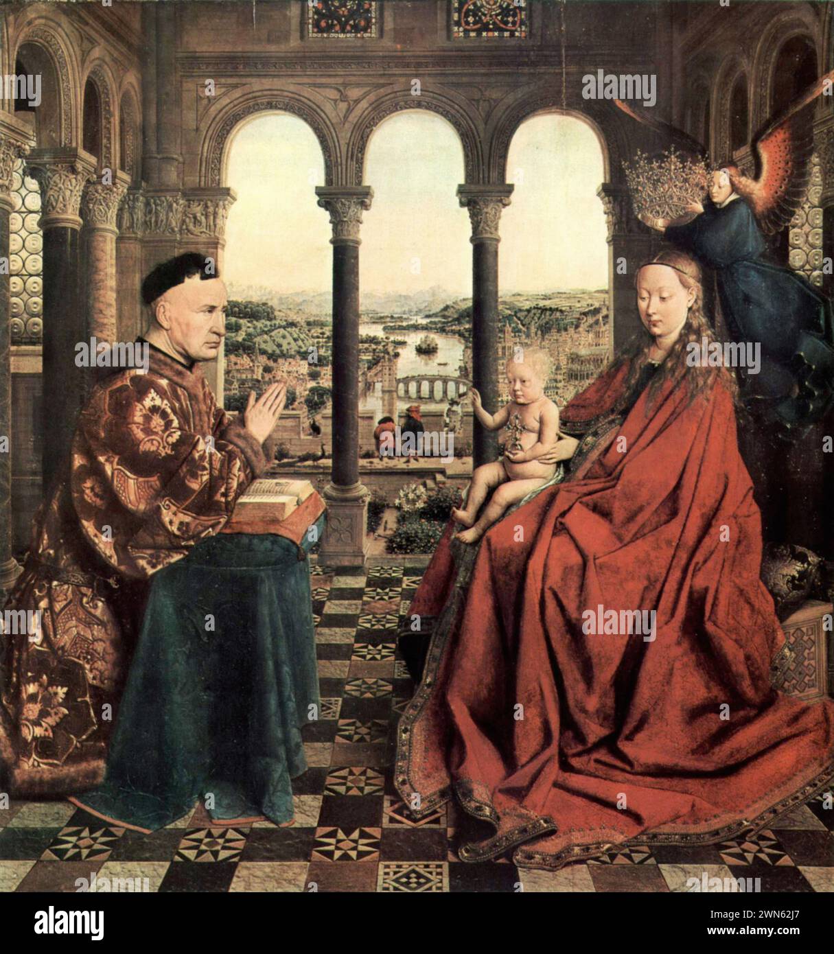 Van Eyck Jan - Madonna del cancelliere Rolin (olio su tavola 66 x 62 cm) Foto Stock