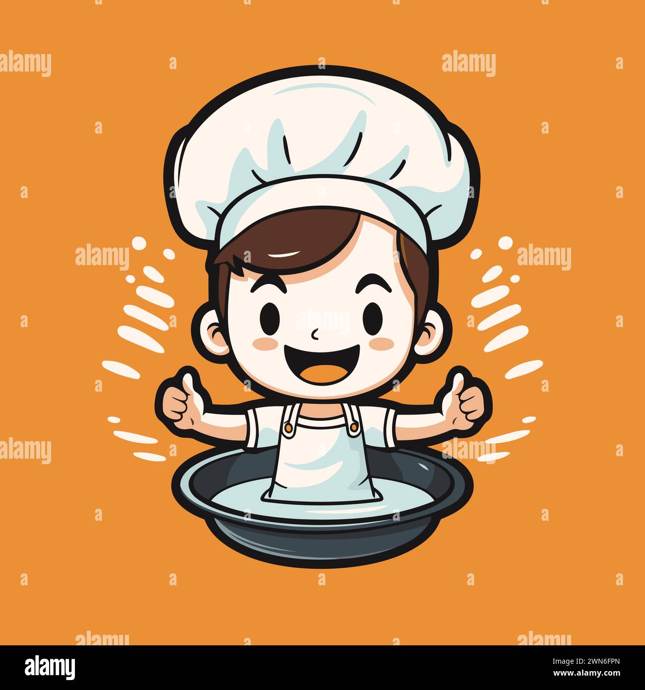 Carino illustrazione vettoriale dei cartoni animati dello chef boy. Cucina e ristorante. Illustrazione Vettoriale