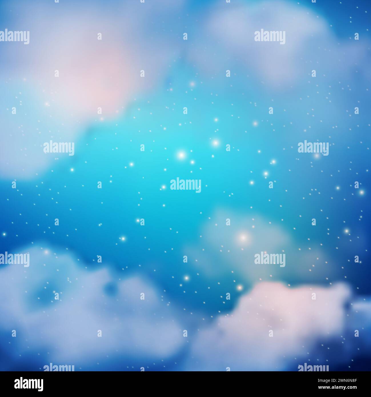 Sfondo spaziale con stelle nel cosmo. Le stelle brillano tra le nuvole. La bellezza del tramonto. Cielo stellato serale. Sfondo primaverile. Il cielo notturno blu. Foto Stock