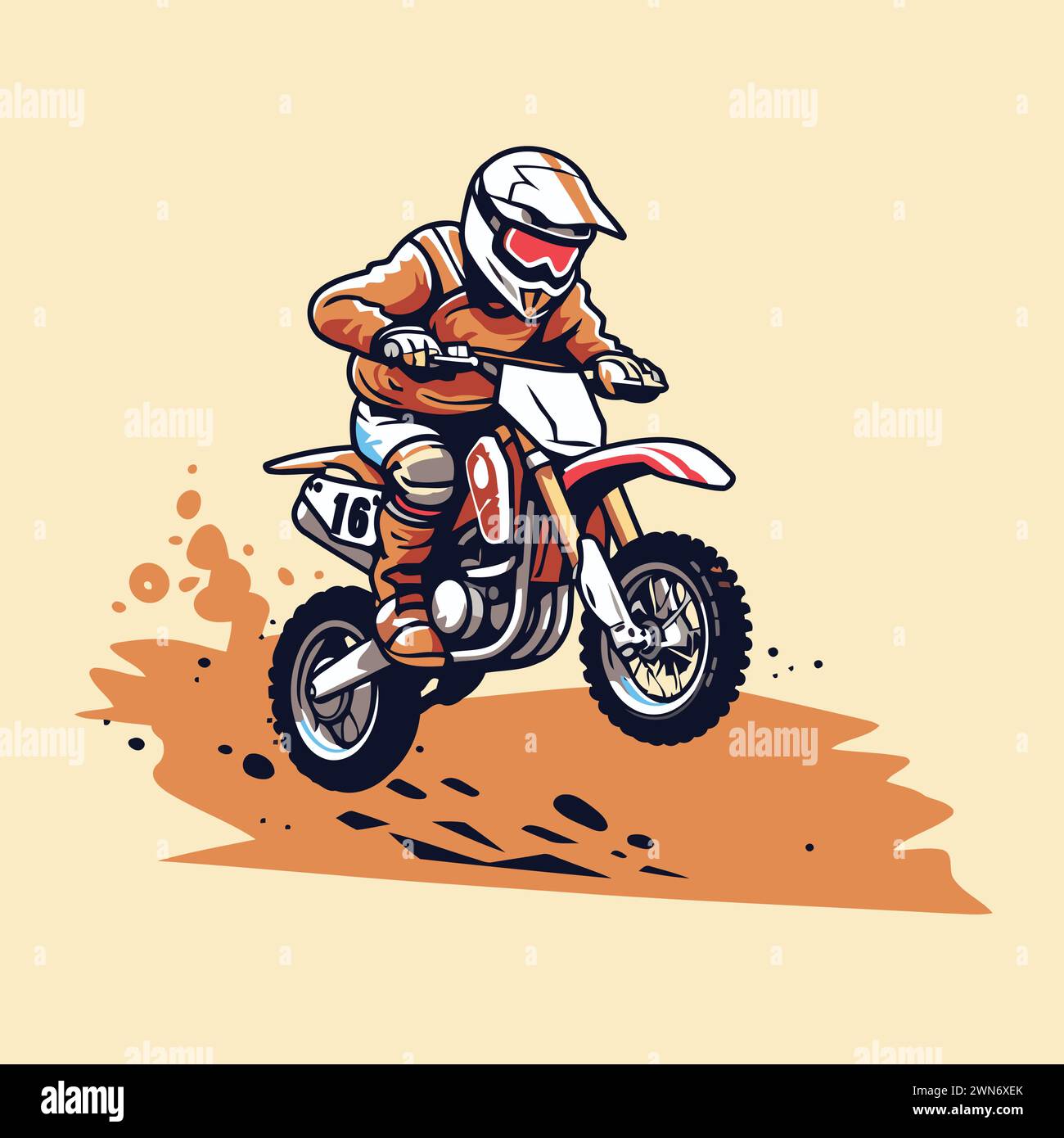 Illustrazione vettoriale di un motociclista che corre su una pista sterrata. Illustrazione Vettoriale
