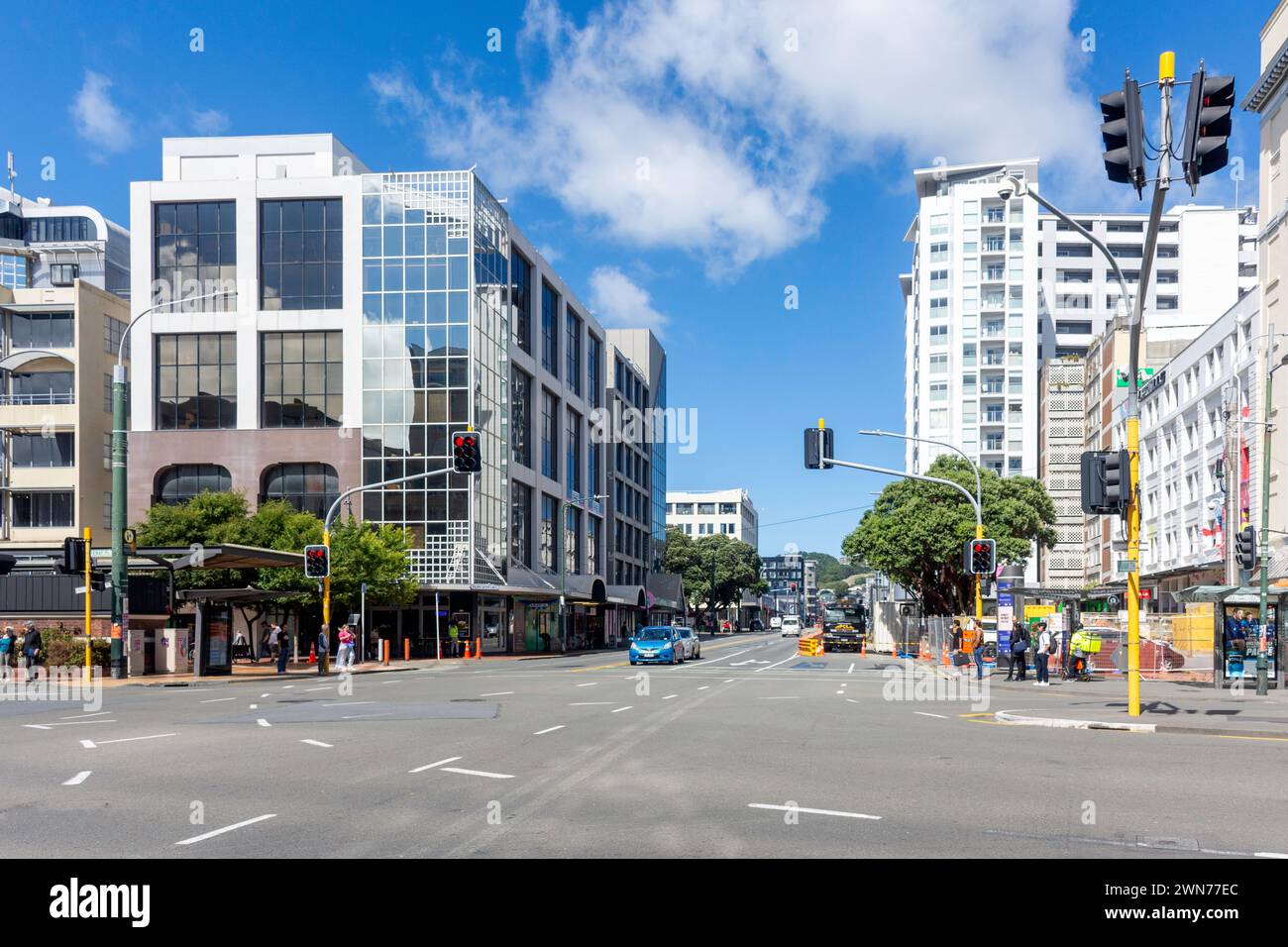 Taranaki Street da Courtenay Place, te Aro, città di Wellington (te Whanganui-a-Tara), regione di Wellington, Isola del Nord, nuova Zelanda Foto Stock