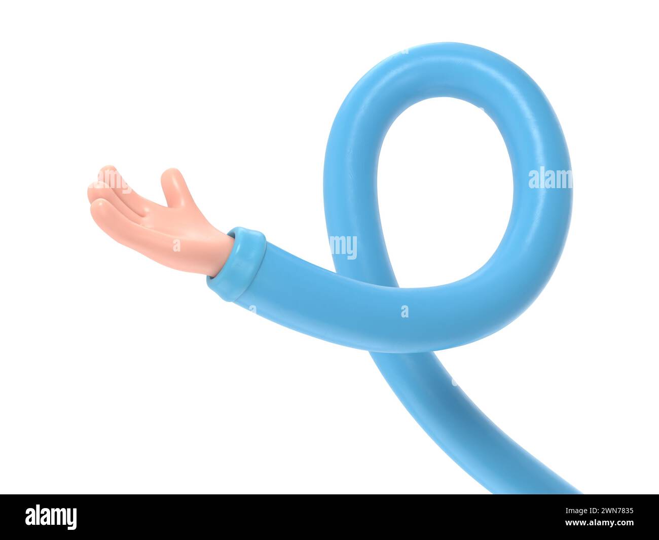 Icona dei gesti dei cartoni animati Mockup.mano aperta e pronta ad aiutare o ricevere. Aiuto per la mano allungata per la salvezza, rendering 3D su sfondo bianco.Long ar Foto Stock