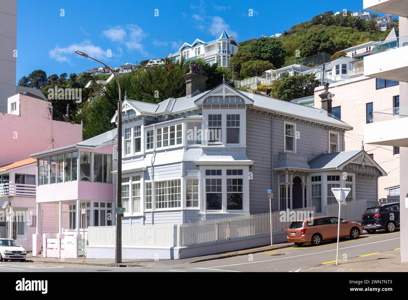 Case d'epoca, Oriental Parade, Oriental Bay, città di Wellington (te Whanganui-a-Tara), regione di Wellington, Isola del Nord, nuova Zelanda Foto Stock