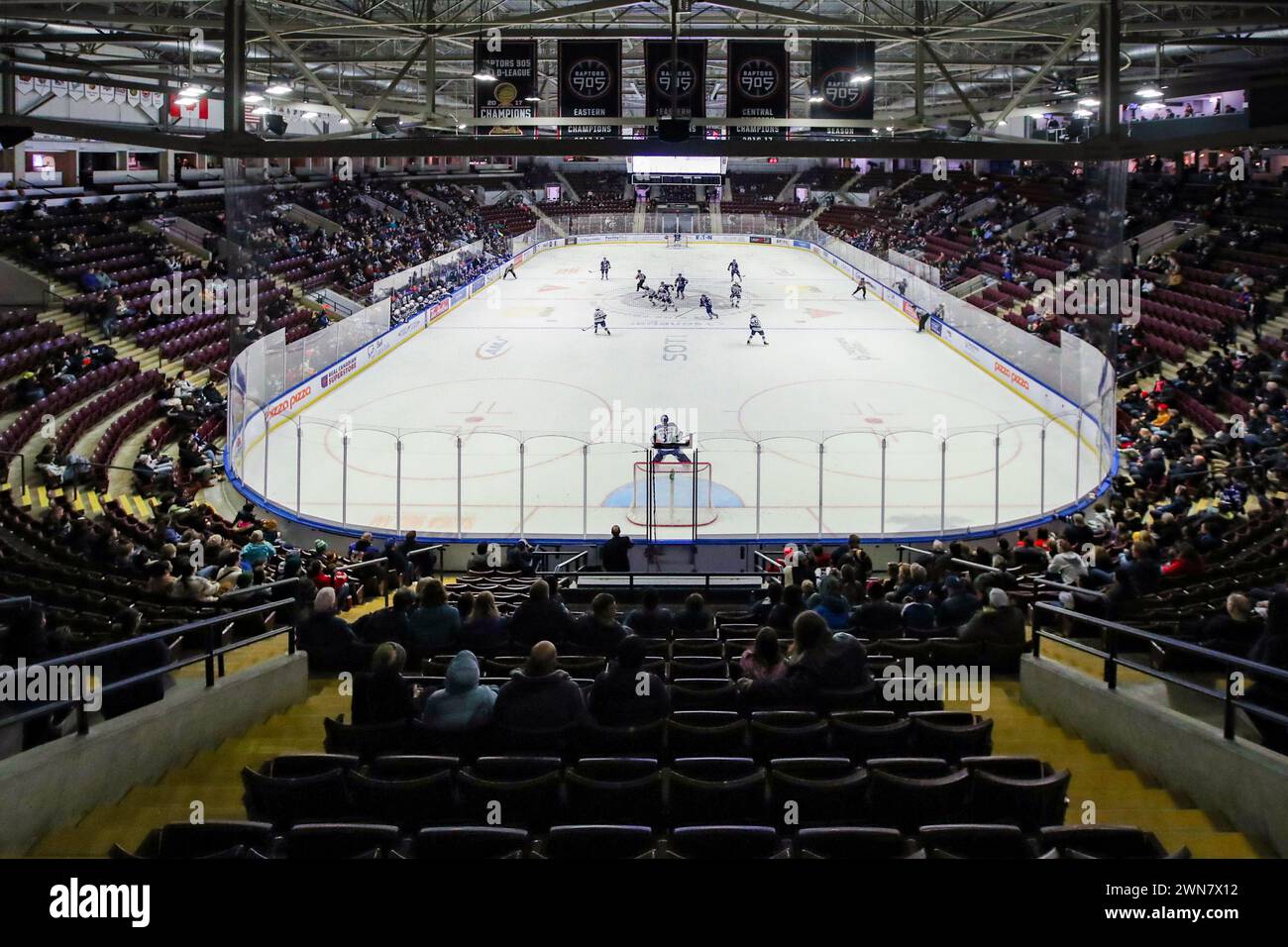 Febbraio 25 2024, Mississauga, Ontario Canada. (Solo editoriale)Giochi finali di coppia Paramount fine Foods Centere per i Mississaua Steelheads che giocheranno a Brampton la prossima stagione. Luke Durda/Alamy Foto Stock