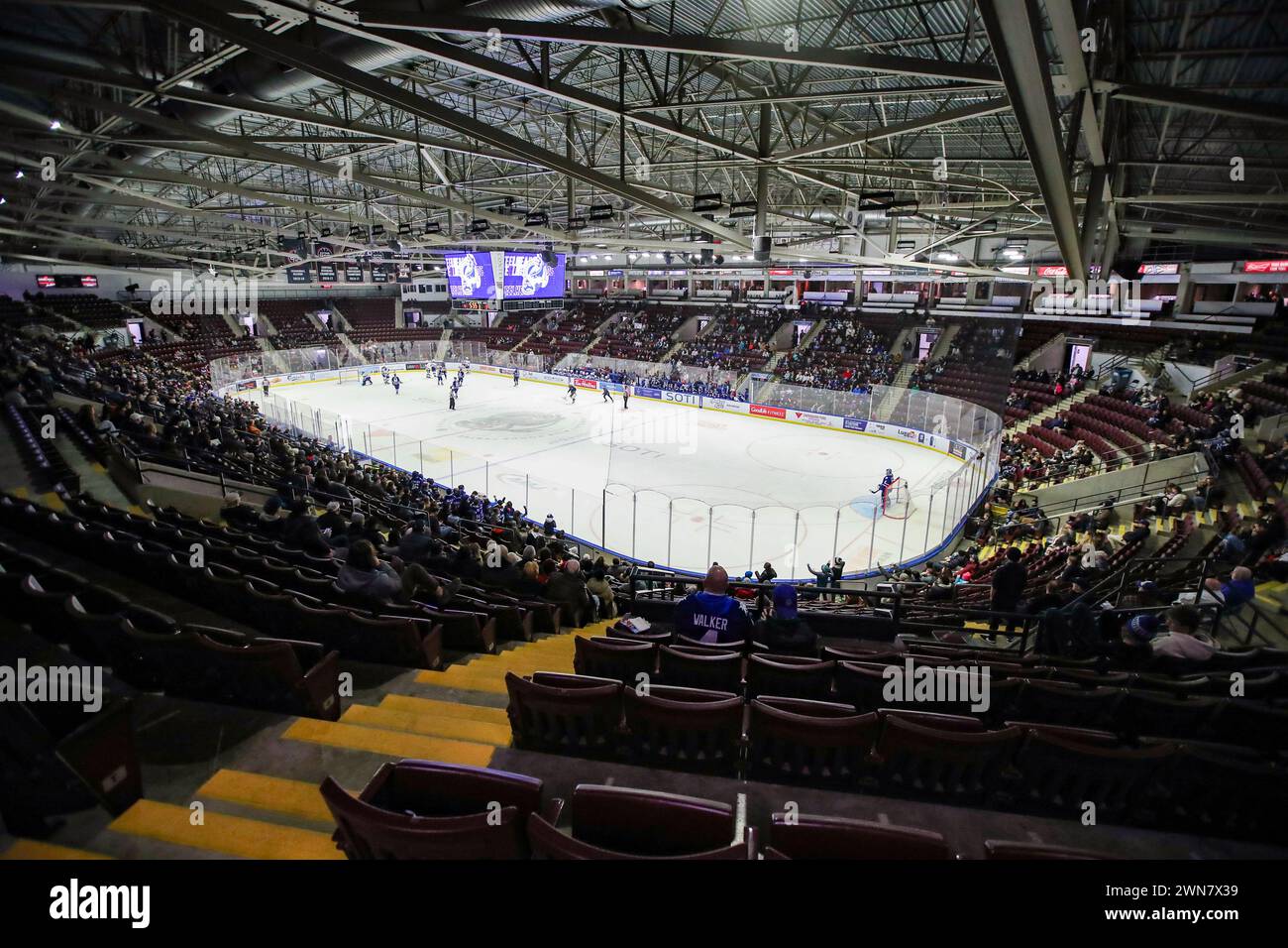 Febbraio 25 2024, Mississauga, Ontario Canada. (Solo editoriale)Giochi finali di coppia Paramount fine Foods Centere per i Mississaua Steelheads che giocheranno a Brampton la prossima stagione. Luke Durda/Alamy Foto Stock