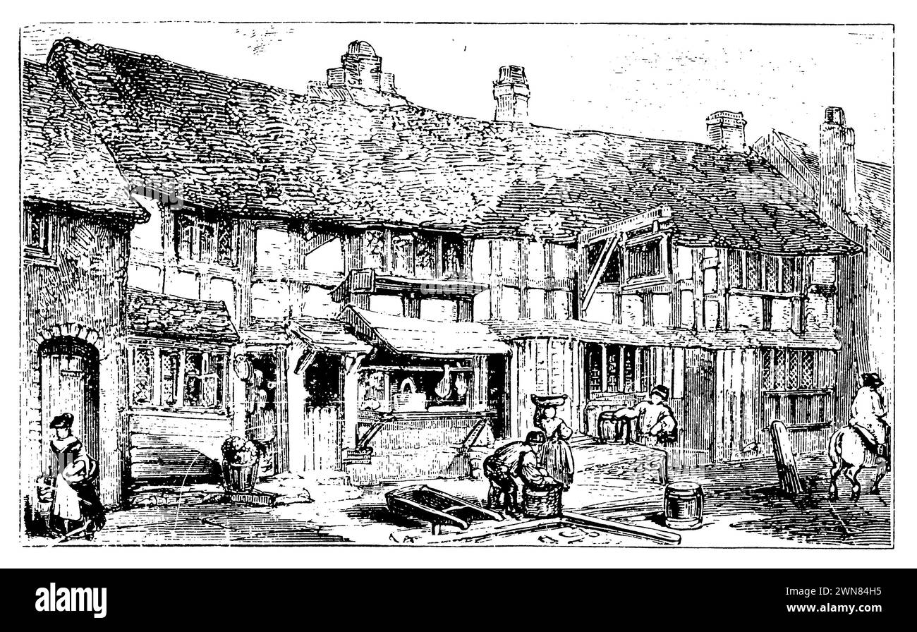 William Shakespeare (Getauft AM 26. Aprile 1564 (Julianischer Kalender)-1616), drammaturgo inglese, luogo di nascita di Shakespeare a Stratford nel XVIII secolo, (libro di storia letteraria, 1895), William Shakespeare (getauft am 26. Aprile 1564 (Julianischer Kalender)-1616), englischer Dramatiker, Shakespeares Geburtshaus in Stratford im 18. Jahrhundert, William Shakespeare (Getauft am 26. Aprile 1564 (Julianischer Kalender)-1616), dramaturge anglais, maison où Shakespeare est né à Stratford au 18e siècle Foto Stock