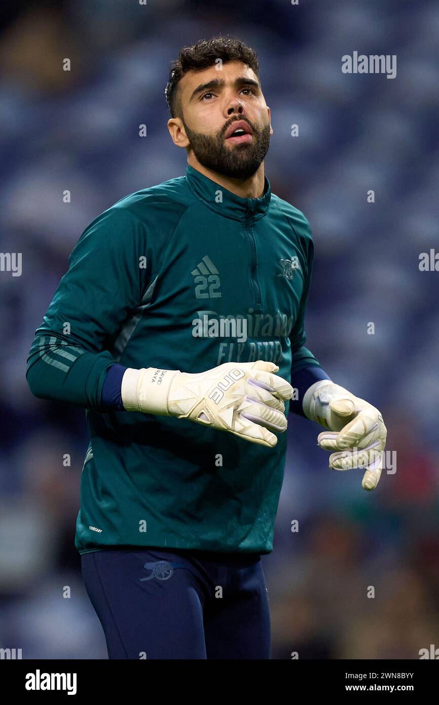 David Raya durante la partita di UEFA Champions League tra FC Porto e Arsenal FC all'Estadio do Dragao il 21 febbraio 2024 a Porto, Portogallo. Foto Stock