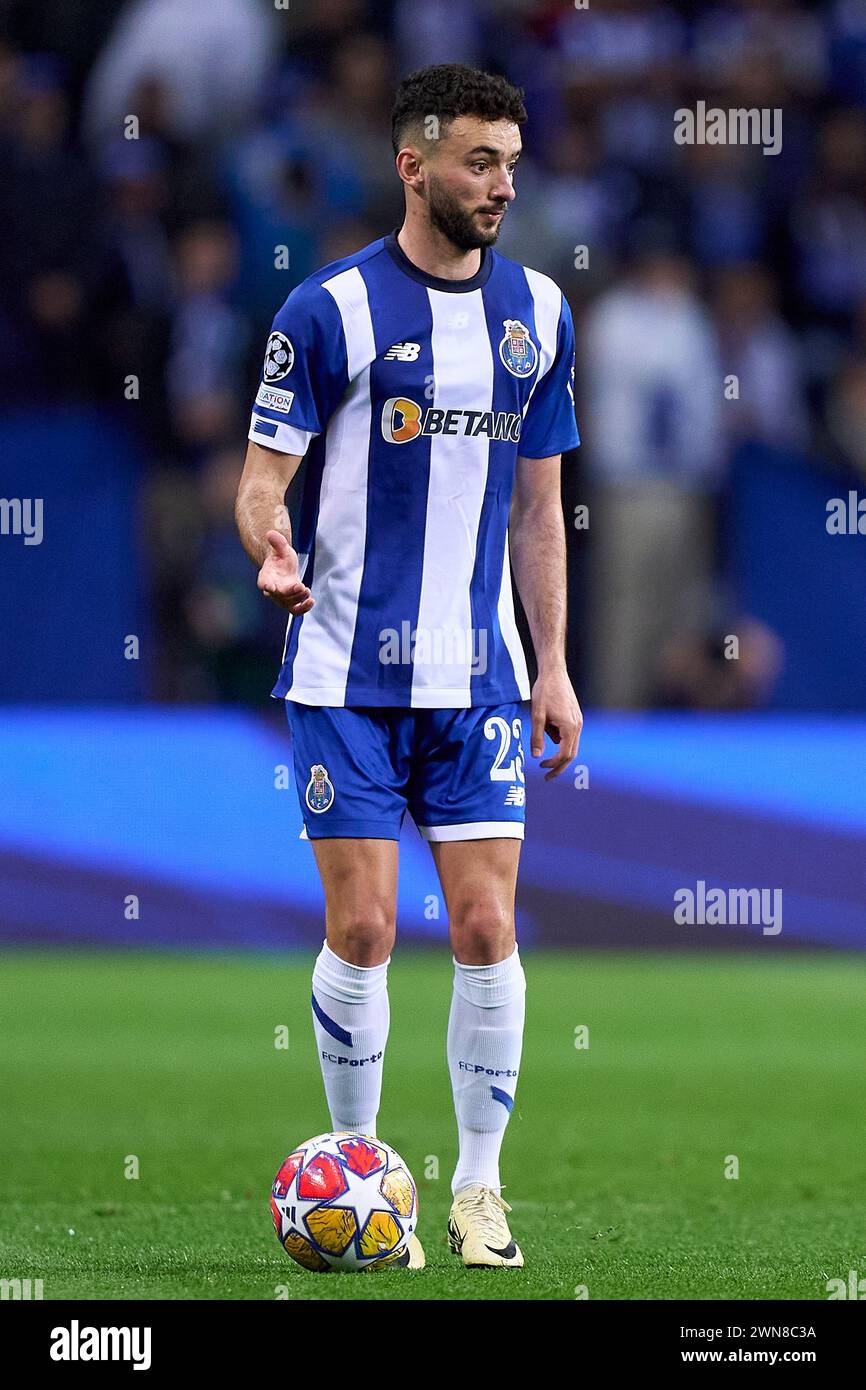 Joao Mario durante la partita di UEFA Champions League tra FC Porto e Arsenal FC all'Estadio do Dragao il 21 febbraio 2024 a Porto, Portogallo. Foto Stock