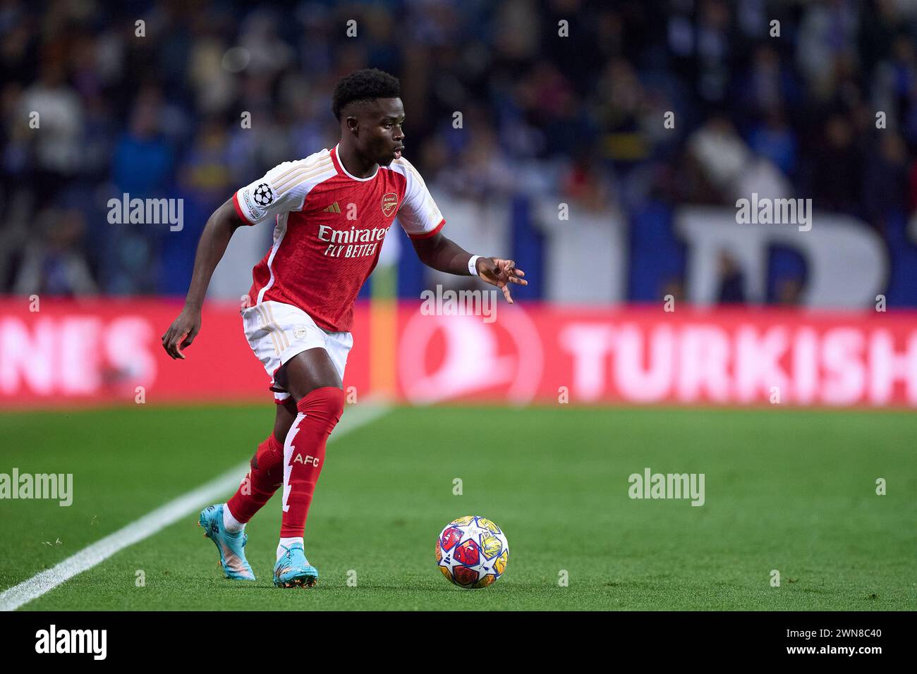 Buyako Saka durante la partita di UEFA Champions League tra FC Porto e Arsenal FC all'Estadio do Dragao il 21 febbraio 2024 a Porto, Portogallo. Foto Stock