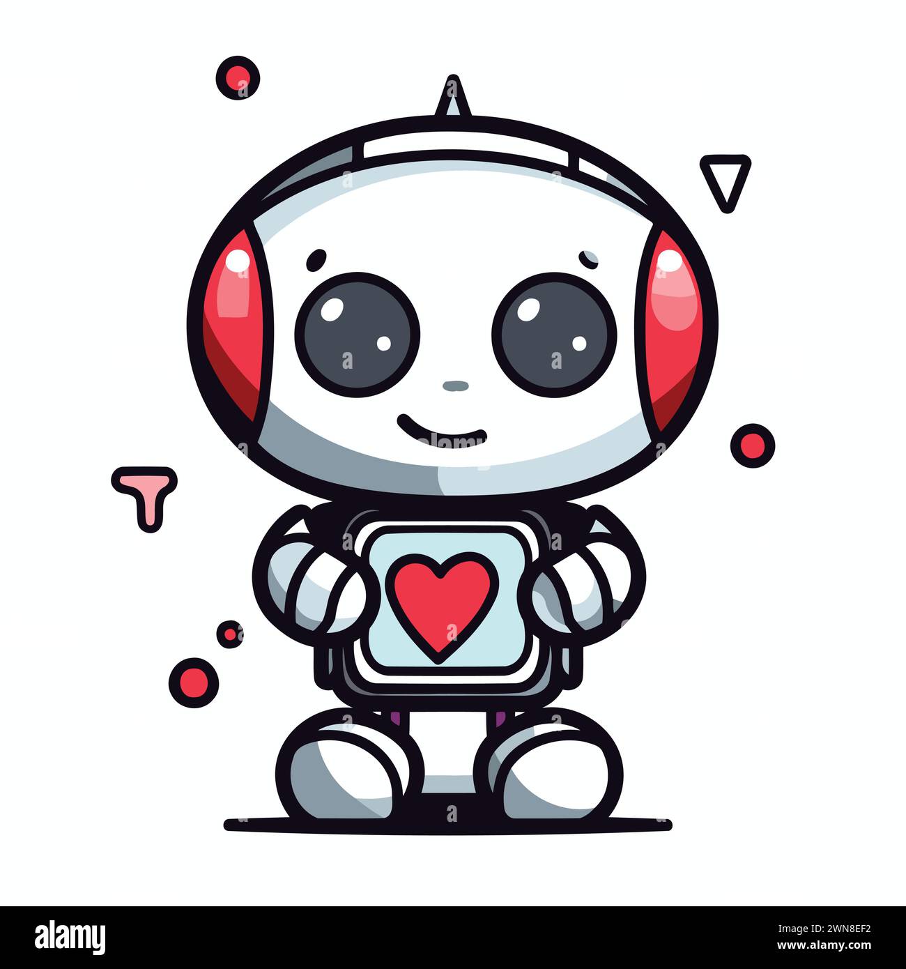 Un robot carino che tiene un cuore. Illustrazione vettoriale. Isolato su bianco. Illustrazione Vettoriale