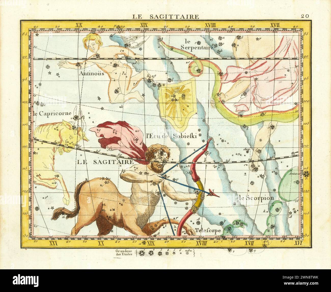 John Flamsteed , grafico a stelle dettagliato della costellazione del Sagittario e delle costellazioni limitrofe, Foto Stock