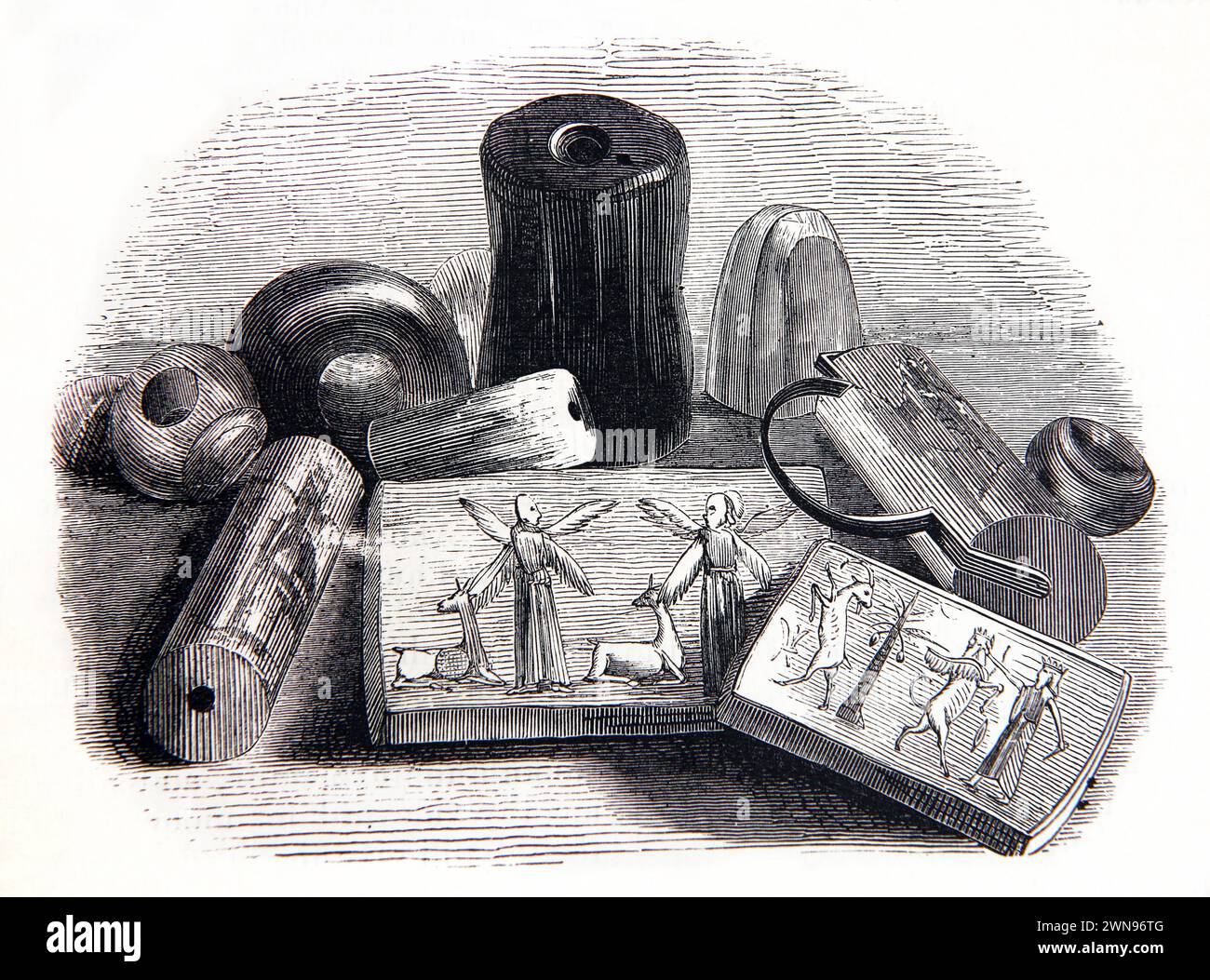 Illustrazione di sigilli antichi nella Bibbia di famiglia illustrata del XIX secolo Foto Stock