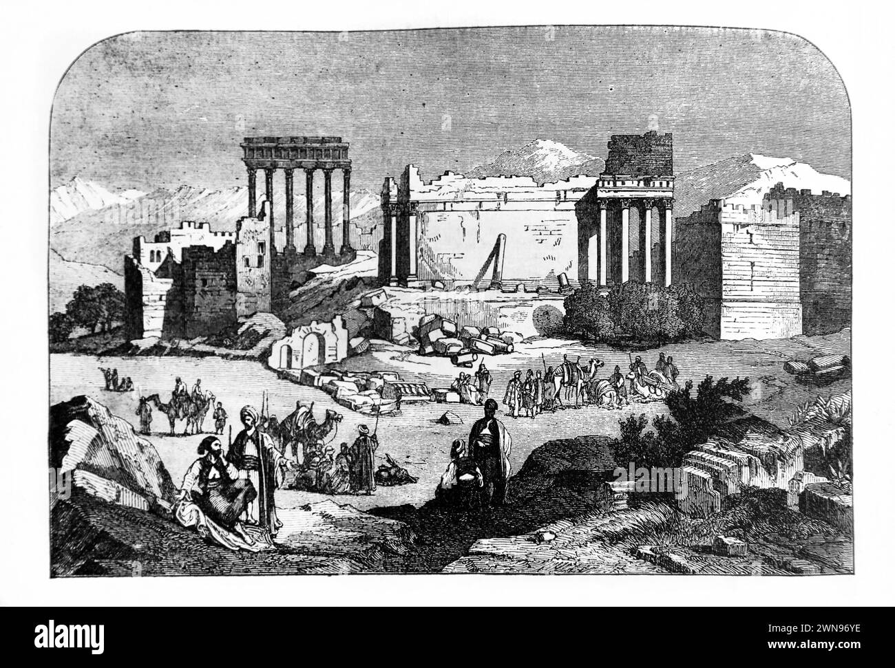 Illustrazione delle rovine del grande Tempio a Baalbeck, tempio libanese di Giove - le pietre erano paragonate a quelle che Hiram Abiff usava bui Foto Stock