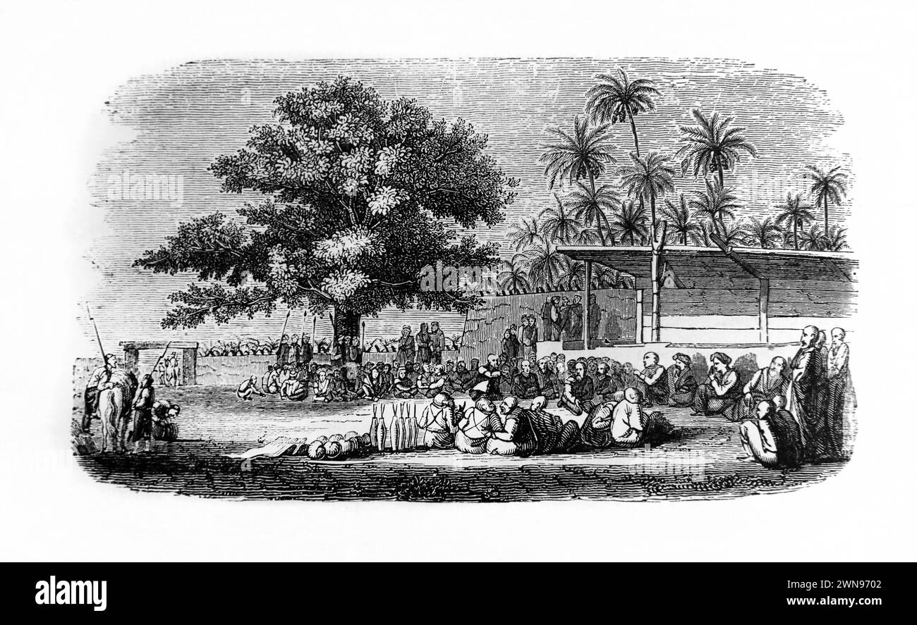 Illustrazione di un Consiglio arabo di Denon dall'Antica Bibbia di famiglia illustrata del XIX secolo Foto Stock