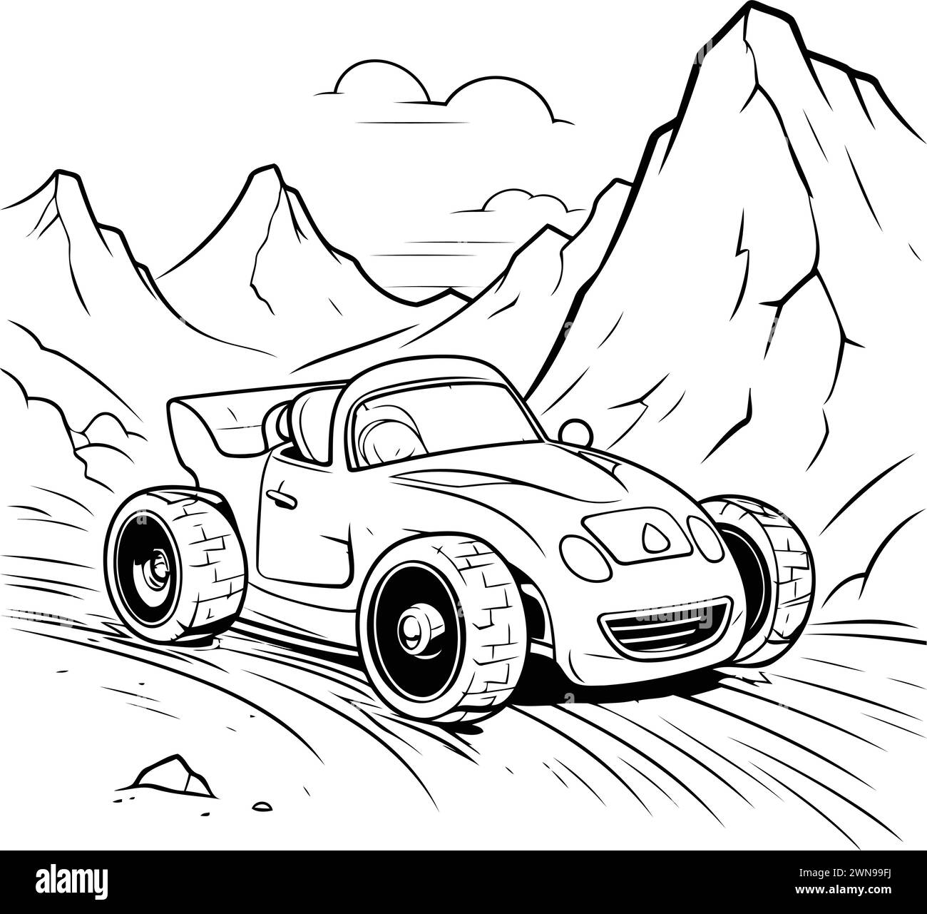 Auto da corsa in montagna. Illustrazione vettoriale su sfondo bianco. Illustrazione Vettoriale