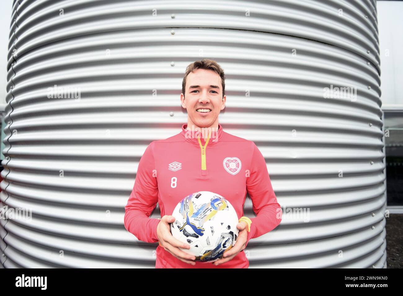 Oriam Sports Centre Edinburgh.Scotland.UK.1 marzo Hearts Press conference for Cinch Premiership Match vs Celtic Hearts Calem Nieuwenhof . Crediti: eric mccowat/Alamy Live News Foto Stock