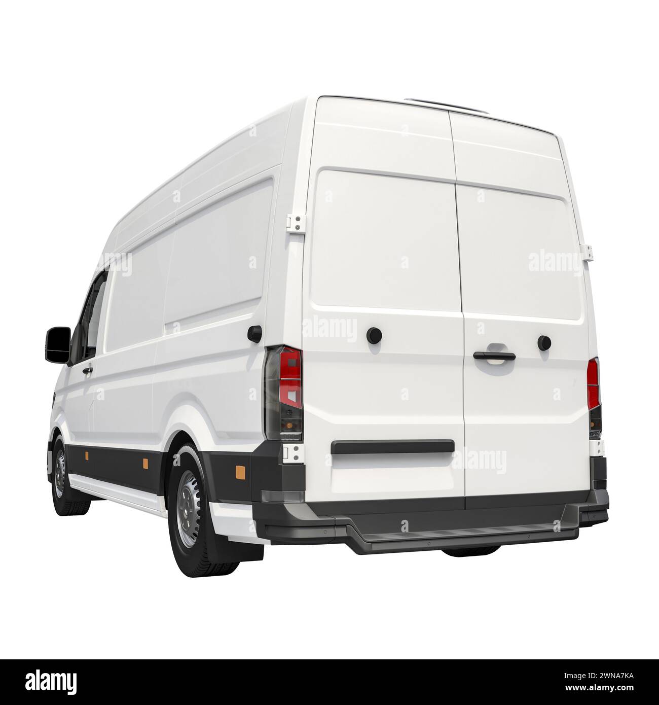 Moderno furgone bianco con lati vuoti, perfetto per il branding aziendale, isolato su sfondo bianco. rendering 3d. Foto Stock