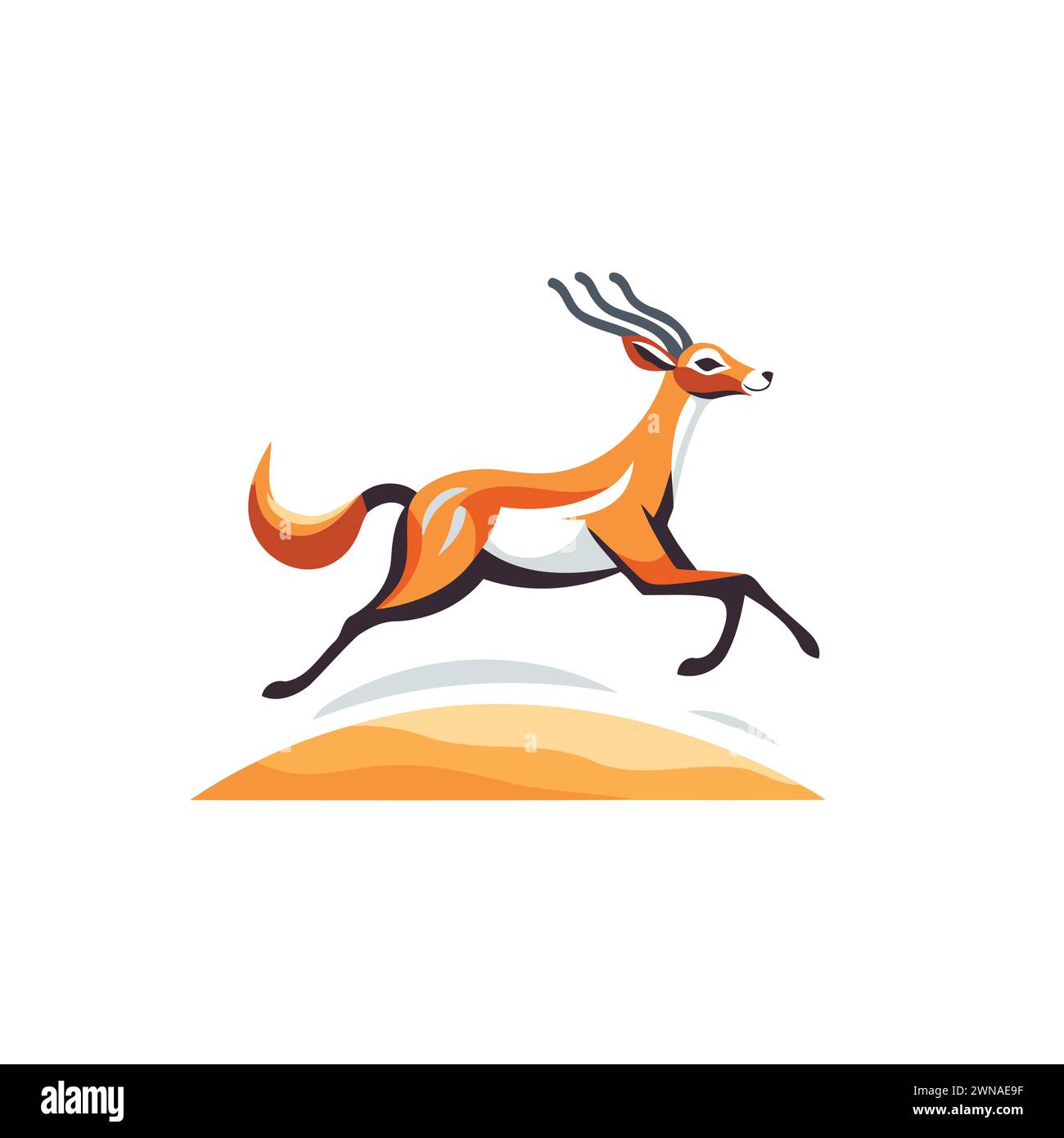 Logo del cervo rosso in corsa. Illustrazione vettoriale di un animale selvatico che corre sul campo. Illustrazione Vettoriale