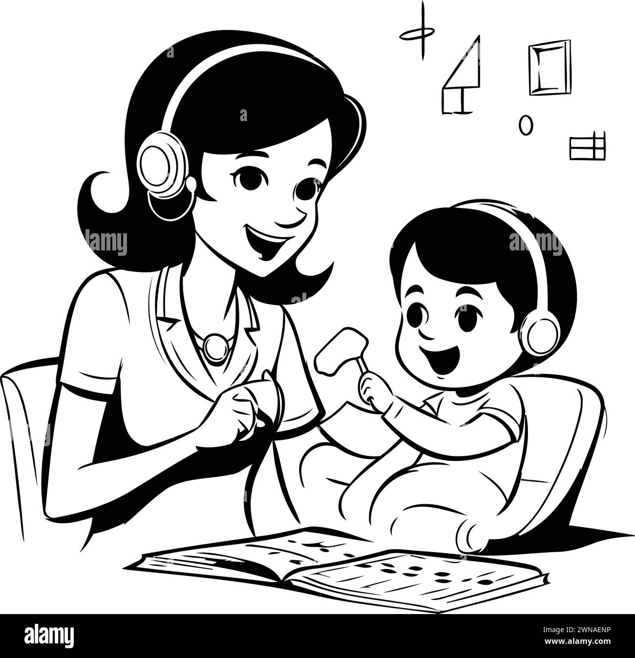 Illustrazione di una bambina che studia con il suo Dottore a casa Illustrazione Vettoriale