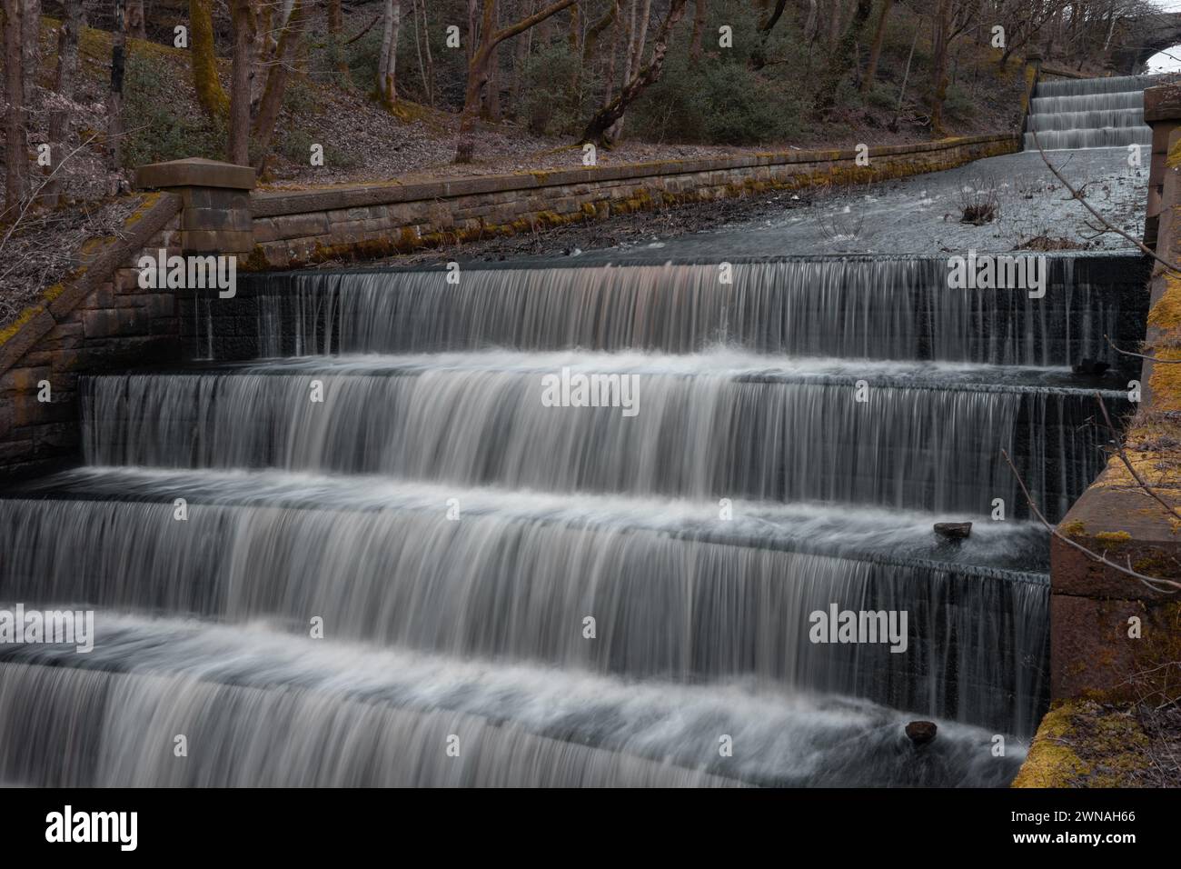 Traboccare dal serbatoio di Yarrow al serbatoio di Anglezarke Chorley Lancashire Regno Unito Foto Stock