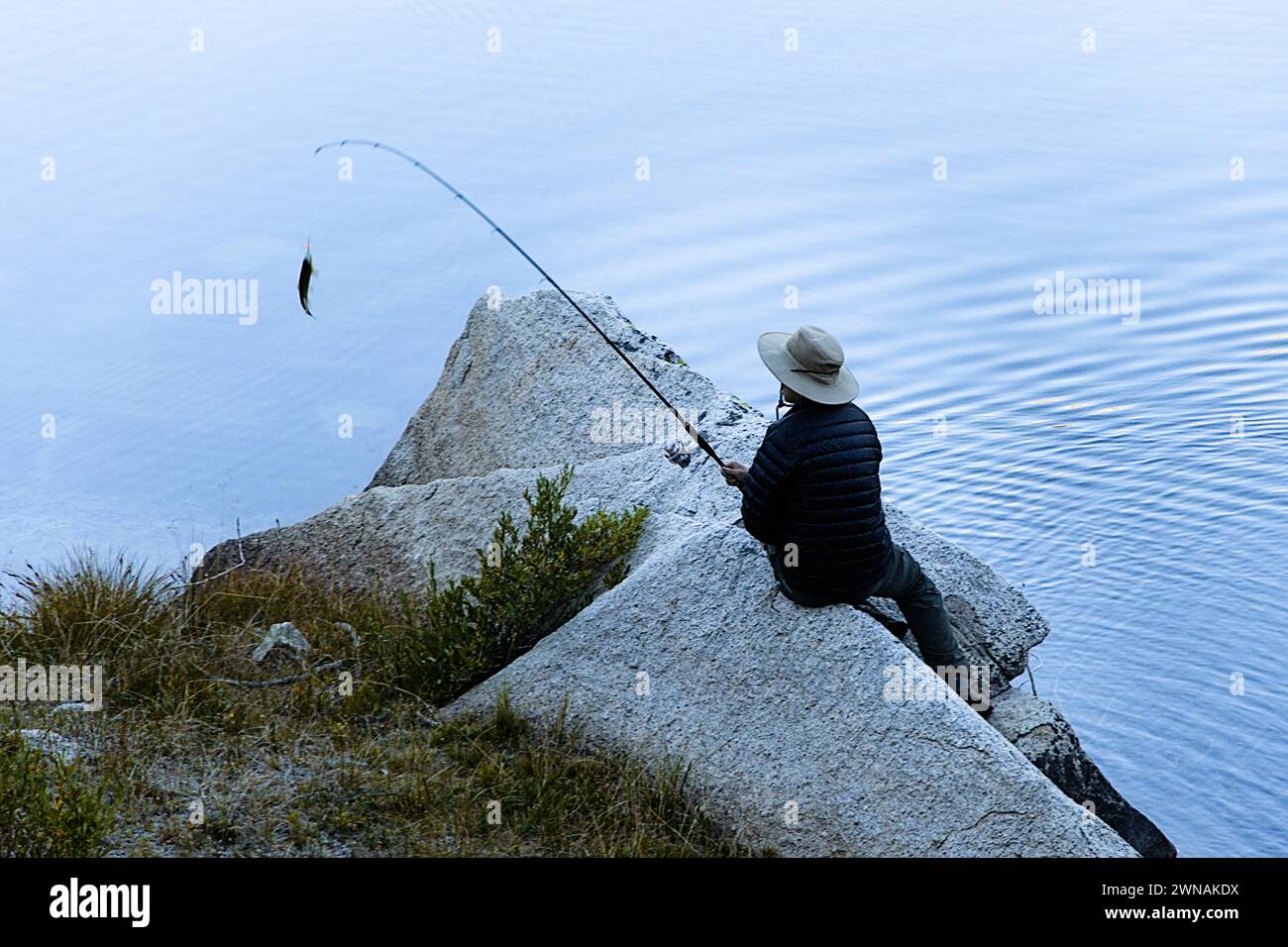 Vista degli uccelli sul lago East nel Kings Canyon National Park Foto Stock