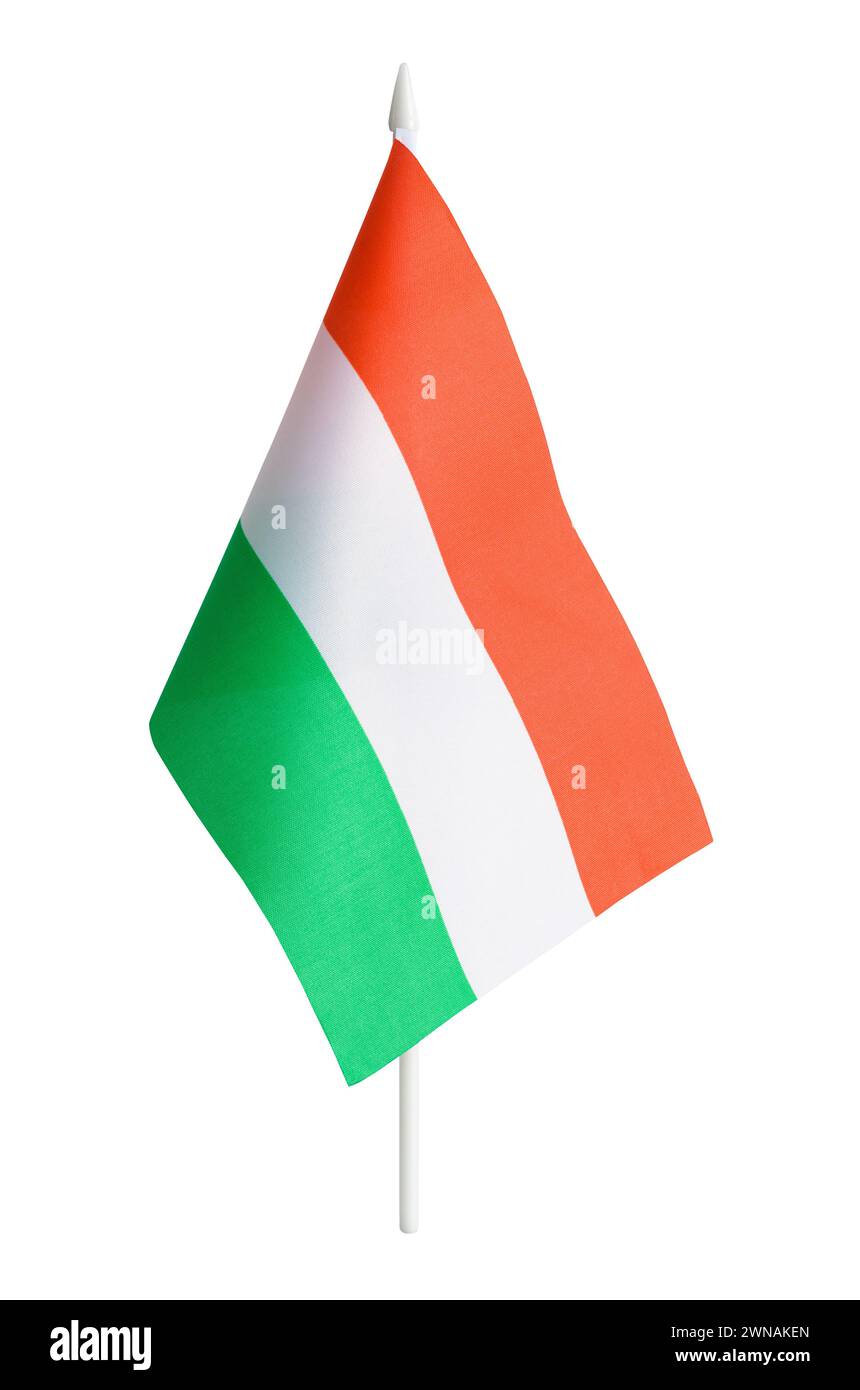 Bandiera da scrivania ungherese ritagliata sul bianco. Foto Stock
