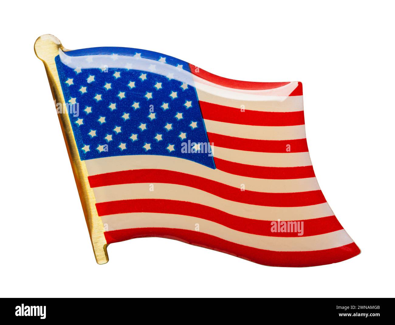 Spilla con risvolto bandiera americana ritagliata sul bianco. Foto Stock